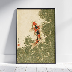 Japanese Koi Fish Poster Vintage Wave Ukiyo-e Zen Wall Art Decor Print Gift Home