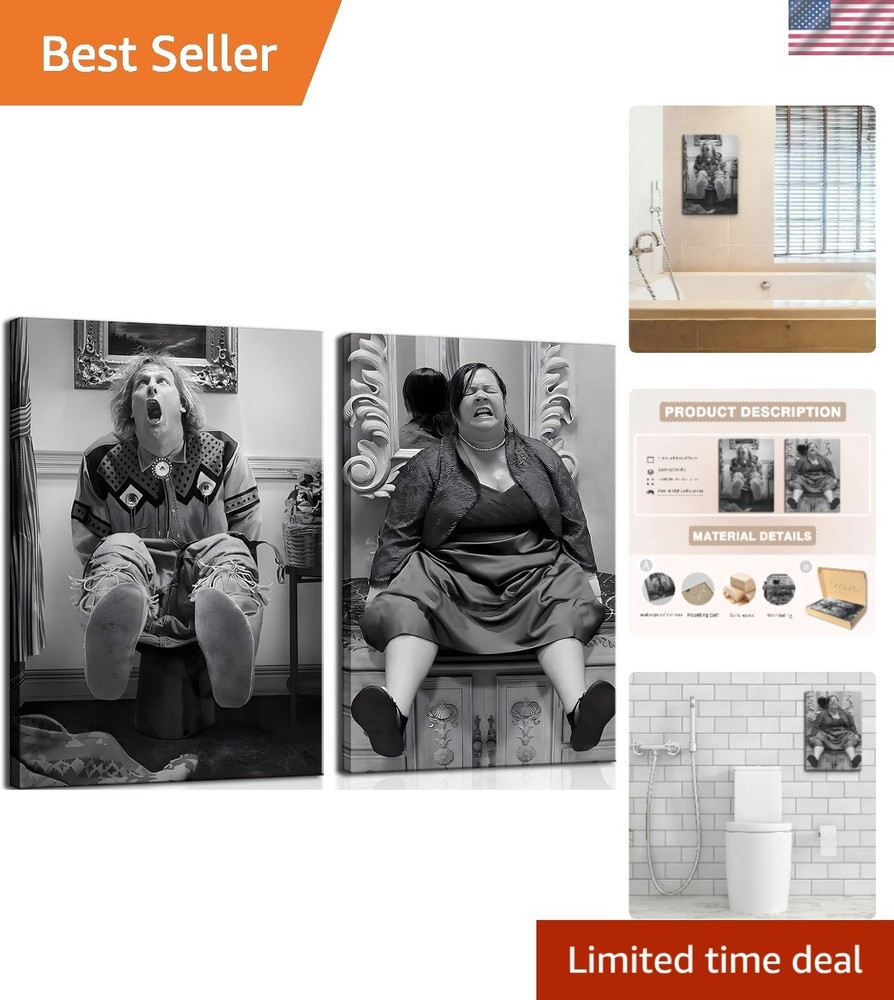 Funny Bathroom Wall Art Set of 2 – Black and White Vintage Humor Wall Decor, …
