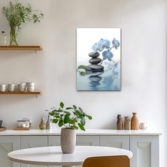 Spa Bathroom Wall Art Blue Orchid Flowers and Zen Stones on Zen-3 18″L x 12″W