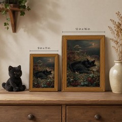 Black Cat Wall Art Decor, Vintage Gold Framed Sleeping Cat Canvas Print, Dark…