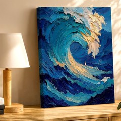 Wall Art Abstract Ocean Wave Canvas Print Blue Sea Impasto Texture Home Decor