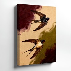 Wall Art Swallow Birds Flying Pair Nature Painting Rustic Wildlife Canvas Decor