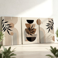3 Pieces Modern Abstract Geometric Botanical Neutral Large Wall Art Set Of 3