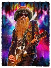 ZZ Top Poster Art print. Billy Gibbons open edition print. Unframed