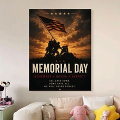 Memorial Day Canvas Wall Art Patriotic American Flag Decor Military Veteran Gift
