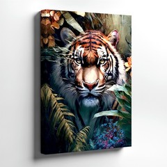 Wall Art Tiger Face Portrait Jungle Botanical Wildlife Home Art Large Print