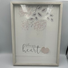 Qline Follow Your Heart Framed Wall Art Unisex OS Pink NWOT Floral Decor
