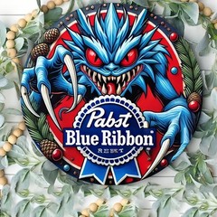 Pabst Blue Ribbon Monster 8×8 Inch Round Aluminum Tin Metal Signs Wall Art – Fes