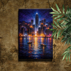 Hong Kong City Wall Art High Definition Oil Painting Style Canvas Print Decor