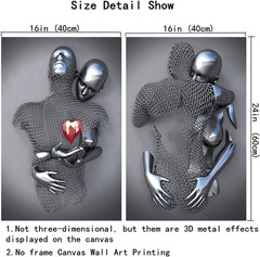Frameless Love Heart 3D Metal Effect Black Art Wall Decor Modern Gallery Paintin