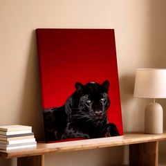 Wall Art Black Panther Portrait Print Red Background Big Cat Animal Home Decor