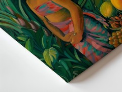 Tropical Canvas Wall Art With Two Women Exotic Flowers And Fruit Decor Print