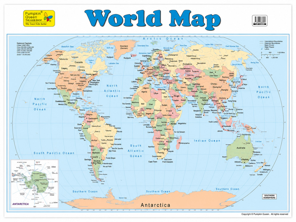 Large «World Map» Educational Poster – 73x52cm Size – Landscape (Printed by Pum