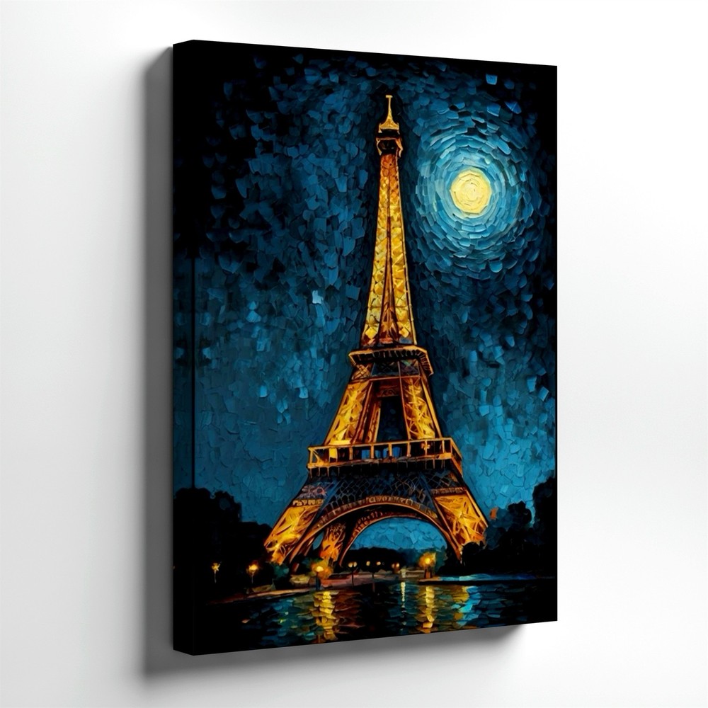 Wall Art Eiffel Tower Night Painting Paris Cityscape Moonlight Canvas Print