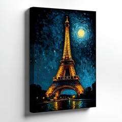Wall Art Eiffel Tower Night Painting Paris Cityscape Moonlight Canvas Print