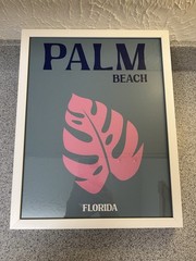 Palm Beach Florida Framed Wall Art Pink Leaf Modern Coastal Decor 13×16