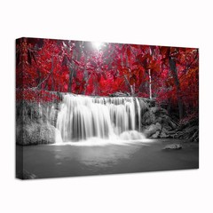 Fall Tree Forest Pictures Canvas Print Black and White Red Waterfall Autumn L…