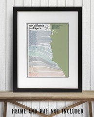111 California Surf Spots Map Coastal Wave Guide Modern Surf Wall Art