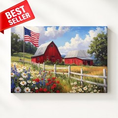 Classic Sky Americana Canvas Barn Flag Patriotic Countryside Scene Wall Art
