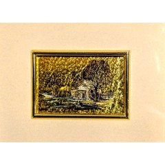Vintage 70s Gold Foil Etched Landscape Wall Art Framed Set of 2 Nature Scenes