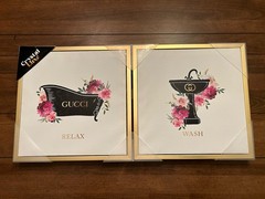 Beautiful Framed Gucci Wall Art 12”x 12” In Canvas Designer GG New Set Of 2