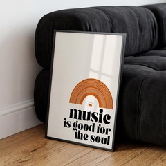 Vintage Vinyl Record Poster Music Lover Quote Mid Century Wall Art