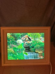Vintage Framed Light Up Motion Waterfall Picture With Water Sound