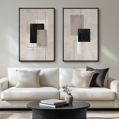 Large Framed Neutral Abstract Wall Art for 24″ W x 36″ H x 2Pcs, Minimalism