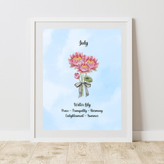 July Birth Flower Water Lily Blue Watercolor Wall Art Print Gift 8×10 UNFRAMED