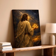 Canvas Spiritual Figure Holding Glowing Stars Religious Living Bedroom Print