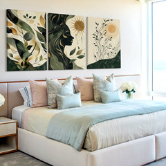 3 Pieces Abstract Nature Sun Large Wall Art Set for Living Room Set Of 3