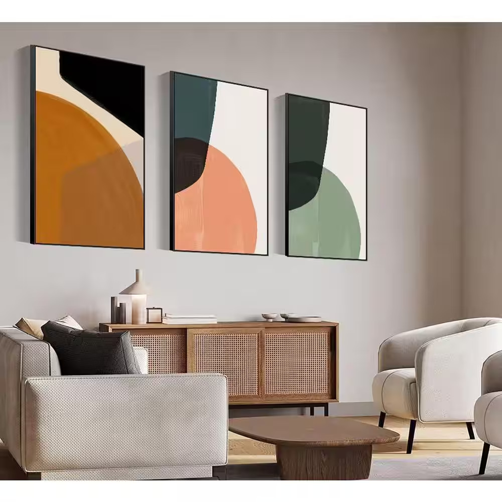 16″X24″ Framed Canvas Wall Art Set, Modern Minimalist Abstract Geometric Color B