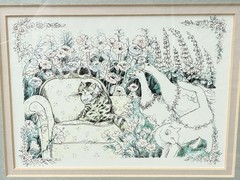 Cottage Cats & Geese Garden Framed Print Rustic Wood Frame Wall Art Décor