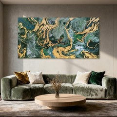 Emerald Green Canvas Wall Art, Gold and Green Marble Abstract Art Prints, Lar…
