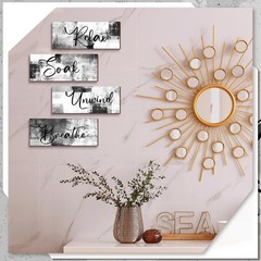 Luxurious Rustic Black & White Wall Art for Bathroom, Living Room – Set of 4