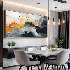 Abstract Wall Art 30x60inch Framed Marble Fluid Art with Gold Foil – Home Decor