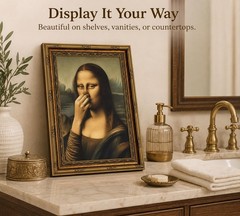 Vintage Funny Bathroom Canvas Art – Mona Lisa Humor Wall Decor 16x24in
