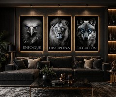 Acrylic Wall Art 3 Panel Set Lion Eagle Wolf Motivational.