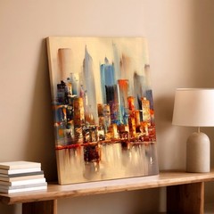 Wall Art Abstract City Street Canvas Print Rainy Urban Skyline Car Lights Decor