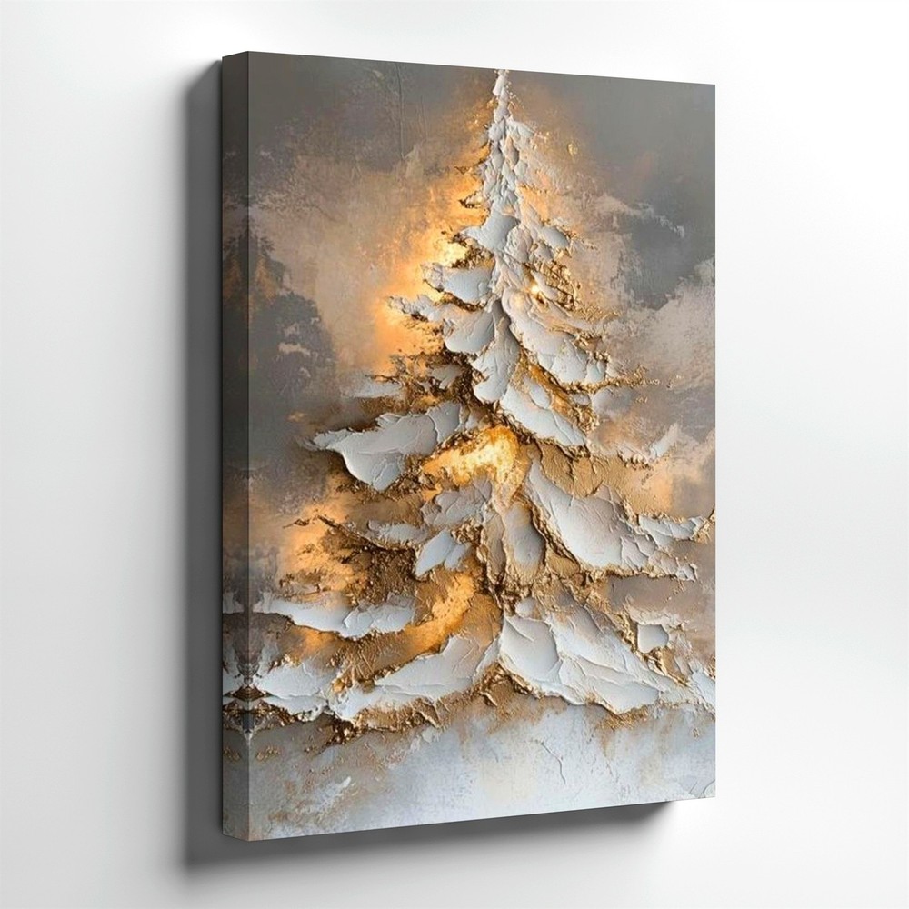 Wall Art Abstract Christmas Tree Canvas Painting Gold White Textured Home Decor