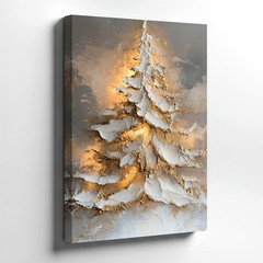 Wall Art Abstract Christmas Tree Canvas Painting Gold White Textured Home Decor