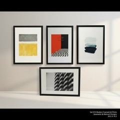 Set Of 4 Modern Framed Art Prints Geometric & Abstract Designs – 20.5″ x 14.5″