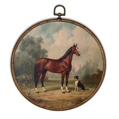 Vintage Horse Dog Wall Art Decor, Moody Antique Country Equestrian Round Wall…