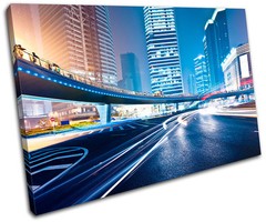 Funky Cityscape City SINGLE CANVAS WALL ART Picture Print VA