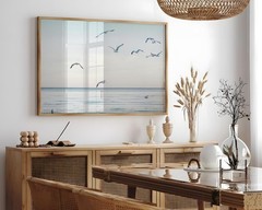 Muted Modern Seascape Poster Coastal Birds Beach Wall Art