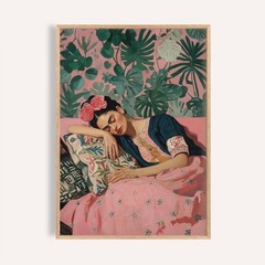 Frida Kahlo Portrait Poster, Tropical Floral Wall Art Decor