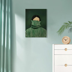 Framed Emerald Green Abstract Feminine People Wall Art Funky Minimalist Stripe W