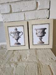 Set of 4 Framed Urn Print Wall Art, Ready to Hang, Beige Brown Black White