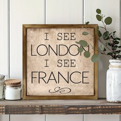 Decorative Wood Panel Painting “I See London I See France” Sign Bathroom Sign