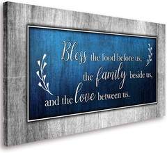 Canvas Wall Art for Dining Room Decor-Blue and Grey Canvas Prints Bless the Food